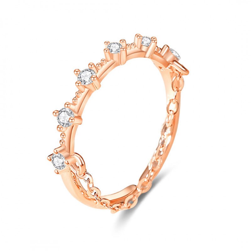 Double-layer Chain Ring, Minimalist Style, Diamond Zircon Inlay